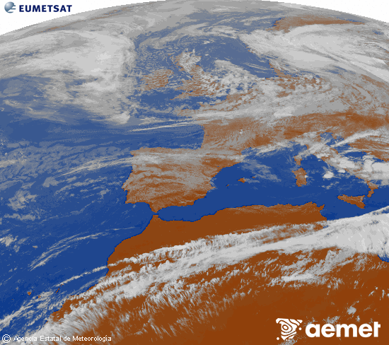 Imagen de la zona de Europa y Norte de �frica del canal infrarrojo del sat�lite Meteosat operacional en 0�N 0�W, procesada para darle color.&nbsp;mercredi, 13 mai  2026 15:00