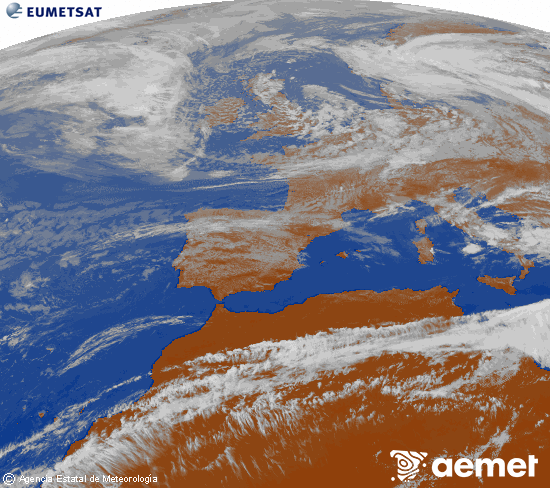 Imagen de la zona de Europa y Norte de �frica del canal infrarrojo del sat�lite Meteosat operacional en 0�N 0�W, procesada para darle color.&nbsp;mercredi, 13 mai  2026 16:00