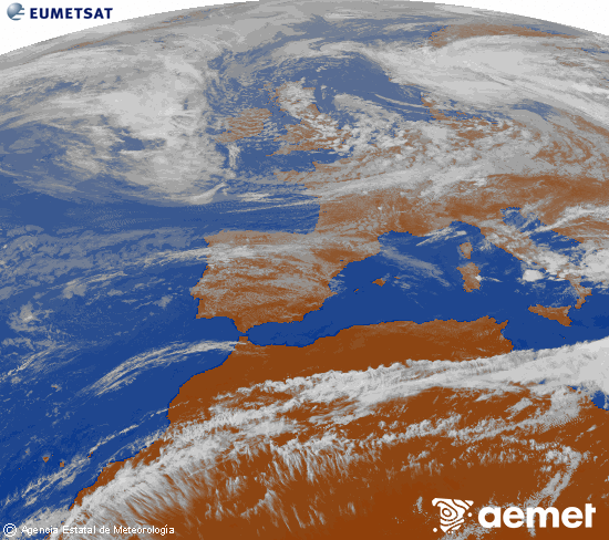 Imagen de la zona de Europa y Norte de �frica del canal infrarrojo del sat�lite Meteosat operacional en 0�N 0�W, procesada para darle color.&nbsp;mercredi, 13 mai  2026 17:00