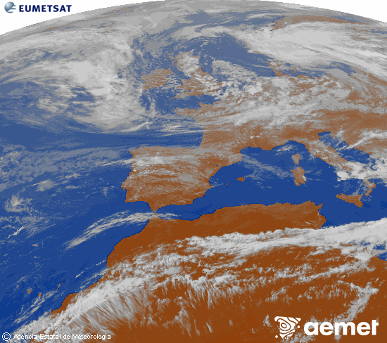Imagen de la zona de Europa y Norte de �frica del canal infrarrojo del sat�lite Meteosat operacional en 0�N 0�W, procesada para darle color.&nbsp;mercredi, 13 mai  2026 18:00