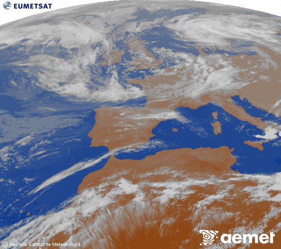 Imagen de la zona de Europa y Norte de �frica del canal infrarrojo del sat�lite Meteosat operacional en 0�N 0�W, procesada para darle color.&nbsp;asteazkena, 2026ko maiatzak 13, ordua: 23:00