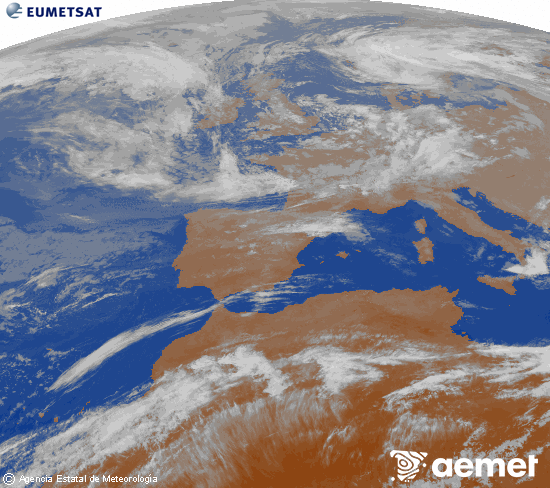 Imagen de la zona de Europa y Norte de �frica del canal infrarrojo del sat�lite Meteosat operacional en 0�N 0�W, procesada para darle color.&nbsp;osteguna, 2026ko maiatzak 14, ordua: 00:00