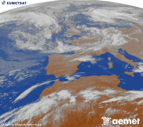 Imagen de la zona de Europa y Norte de �frica del canal infrarrojo del sat�lite Meteosat operacional en 0�N 0�W, procesada para darle color.&nbsp;osteguna, 2026ko maiatzak 14, ordua: 01:00