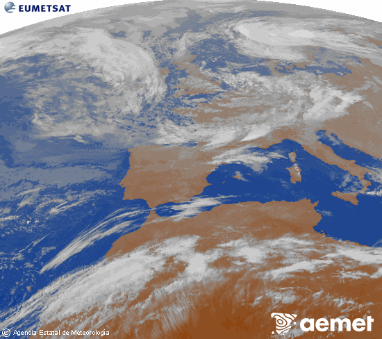 Imagen de la zona de Europa y Norte de �frica del canal infrarrojo del sat�lite Meteosat operacional en 0�N 0�W, procesada para darle color.&nbsp;Thursday, 14 May  2026 03:00