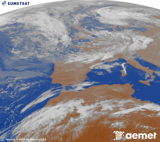 Imagen de la zona de Europa y Norte de �frica del canal infrarrojo del sat�lite Meteosat operacional en 0�N 0�W, procesada para darle color.&nbsp;Thursday, 14 May  2026 04:00