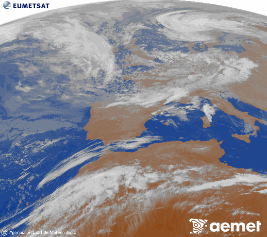 Imagen de la zona de Europa y Norte de �frica del canal infrarrojo del sat�lite Meteosat operacional en 0�N 0�W, procesada para darle color.&nbsp;Thursday, 14 May  2026 05:00