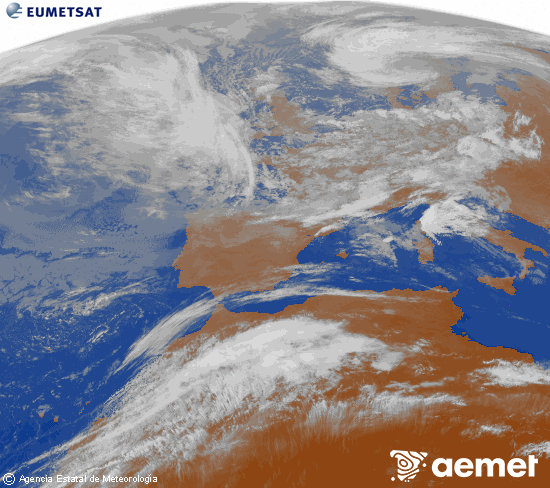 Imagen de la zona de Europa y Norte de �frica del canal infrarrojo del sat�lite Meteosat operacional en 0�N 0�W, procesada para darle color.&nbsp;jeudi, 14 mai  2026 09:00