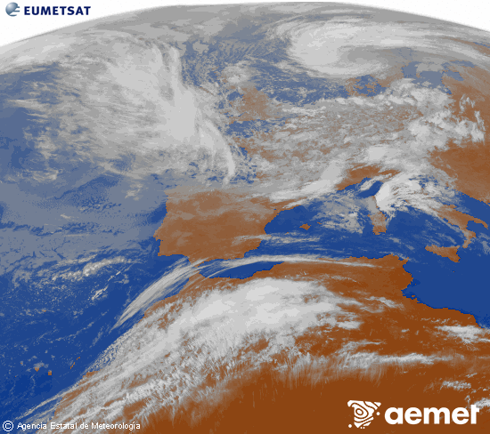 Imatge de la zona d'Europa i Nord d'�frica del canal infraroig del sat�l�lit Meteosat operacional en 0�N 0�W, processada per a donar-li color.&nbsp;dijous, 14 de maig  2026 10:00