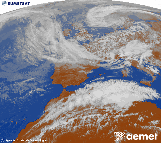 Imagen de la zona de Europa y Norte de �frica del canal infrarrojo del sat�lite Meteosat operacional en 0�N 0�W, procesada para darle color.&nbsp;Thursday, 14 May  2026 16:00