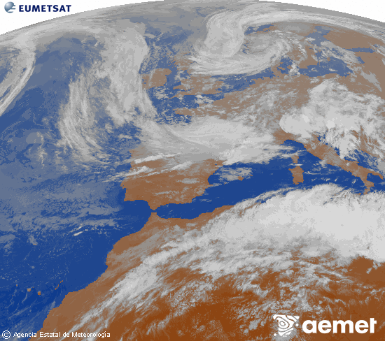 Imagen de la zona de Europa y Norte de �frica del canal infrarrojo del sat�lite Meteosat operacional en 0�N 0�W, procesada para darle color.&nbsp;Thursday, 14 May  2026 22:00