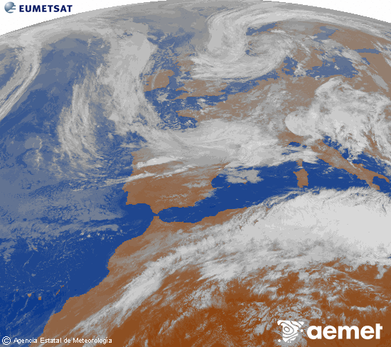 Imagen de la zona de Europa y Norte de �frica del canal infrarrojo del sat�lite Meteosat operacional en 0�N 0�W, procesada para darle color.&nbsp;Thursday, 14 May  2026 23:00