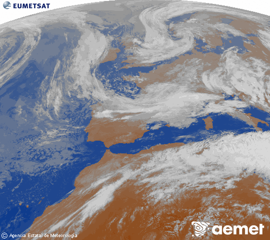 Imagen de la zona de Europa y Norte de �frica del canal infrarrojo del sat�lite Meteosat operacional en 0�N 0�W, procesada para darle color.&nbsp;viernes, 15 mayo 2026 a las 02:00