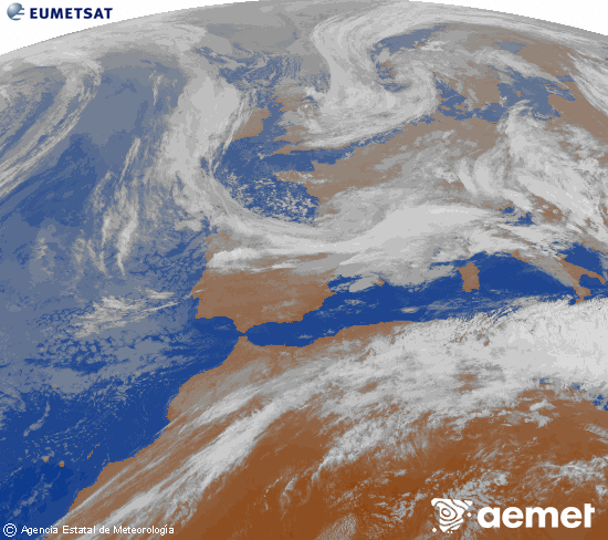 Imagen de la zona de Europa y Norte de �frica del canal infrarrojo del sat�lite Meteosat operacional en 0�N 0�W, procesada para darle color.&nbsp;viernes, 15 mayo 2026 a las 03:00