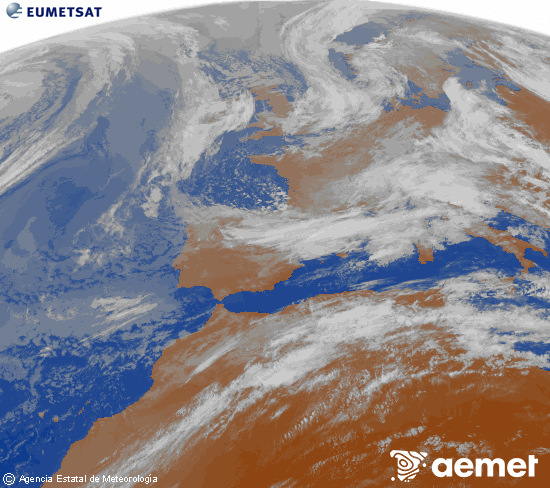 Imagen de la zona de Europa y Norte de �frica del canal infrarrojo del sat�lite Meteosat operacional en 0�N 0�W, procesada para darle color.&nbsp;ostirala, 2026ko maiatzak 15, ordua: 09:00