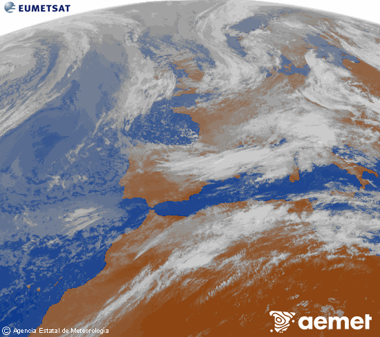 Imagen de la zona de Europa y Norte de �frica del canal infrarrojo del sat�lite Meteosat operacional en 0�N 0�W, procesada para darle color.&nbsp;divendres, 15 de maig  2026 10:00