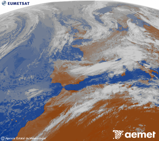 Imagen de la zona de Europa y Norte de �frica del canal infrarrojo del sat�lite Meteosat operacional en 0�N 0�W, procesada para darle color.&nbsp;divendres, 15 de maig  2026 11:00