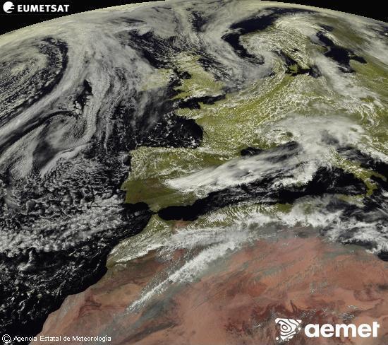 Esta imagen se genera utilizando informaci�n de los canales visibles del sat�lite METEOSAT perteneciente a la segunda generaci�n de sat�lites Meteosat (MSG). Por ese motivo, s�lo hay informaci�n en la zona iluminada por el sol. Adem�s, los canales han sido normalizados para que el brillo no dependa de la posici�n del sol.&nbsp;divendres, 15 de maig  2026 13:00