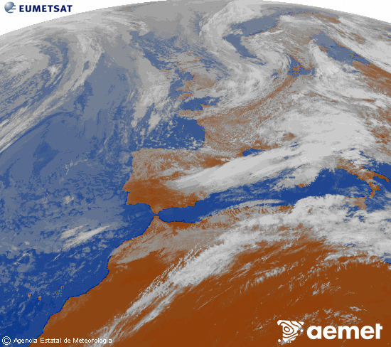 Imagen de la zona de Europa y Norte de �frica del canal infrarrojo del sat�lite Meteosat operacional en 0�N 0�W, procesada para darle color.&nbsp;viernes, 15 mayo 2026 a las 13:00