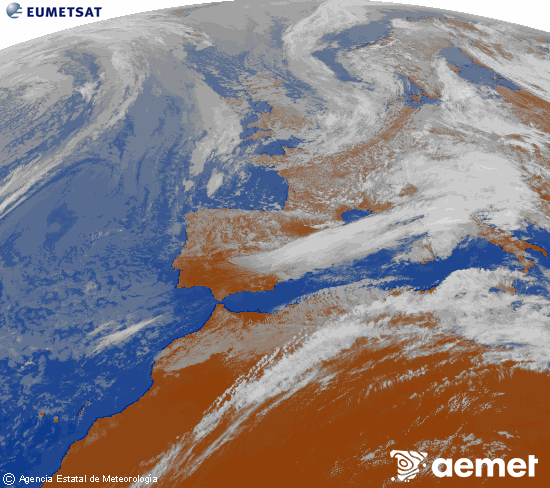 Imagen de la zona de Europa y Norte de �frica del canal infrarrojo del sat�lite Meteosat operacional en 0�N 0�W, procesada para darle color.&nbsp;viernes, 15 mayo 2026 a las 14:00
