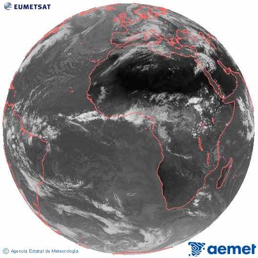 Imagen global del canal infrarrojo (10.8 &mu;m) del sat�lite Meteosat, perteneciente a la serie MSG (Meteosat Segunda Generaci�n) y situado en 0�N 0�E.&nbsp;ostirala, 2026ko maiatzak 15, ordua: 14:00