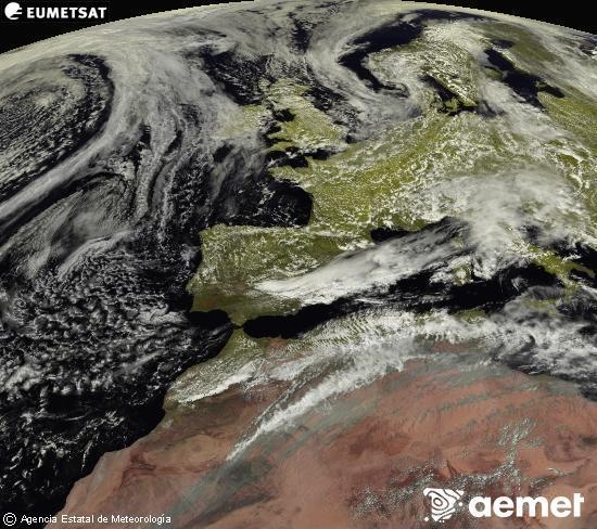 Esta imagen se genera utilizando informaci�n de los canales visibles del sat�lite METEOSAT perteneciente a la segunda generaci�n de sat�lites Meteosat (MSG). Por ese motivo, s�lo hay informaci�n en la zona iluminada por el sol. Adem�s, los canales han sido normalizados para que el brillo no dependa de la posici�n del sol.&nbsp;divendres, 15 de maig  2026 15:00