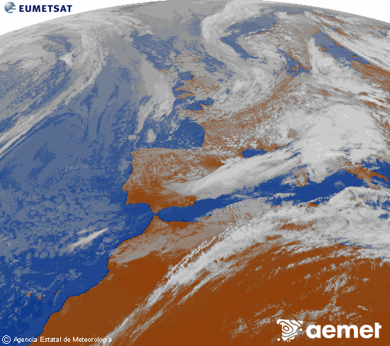 Imagen de la zona de Europa y Norte de �frica del canal infrarrojo del sat�lite Meteosat operacional en 0�N 0�W, procesada para darle color.&nbsp;Friday, 15 May  2026 15:00