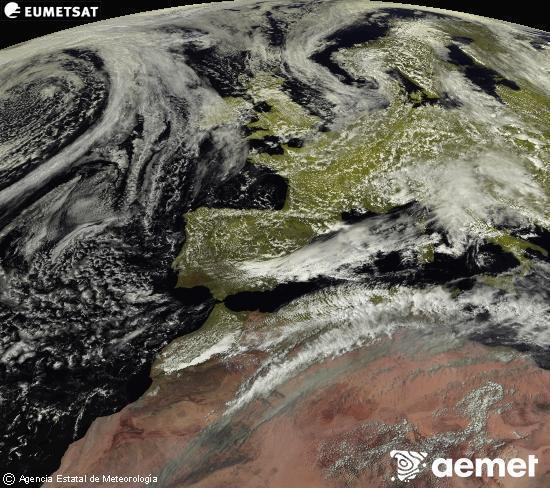 Esta imagen se genera utilizando informaci�n de los canales visibles del sat�lite METEOSAT perteneciente a la segunda generaci�n de sat�lites Meteosat (MSG). Por ese motivo, s�lo hay informaci�n en la zona iluminada por el sol. Adem�s, los canales han sido normalizados para que el brillo no dependa de la posici�n del sol.&nbsp;divendres, 15 de maig  2026 16:00