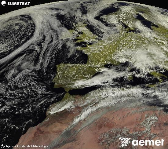 Esta imagen se genera utilizando informaci�n de los canales visibles del sat�lite METEOSAT perteneciente a la segunda generaci�n de sat�lites Meteosat (MSG). Por ese motivo, s�lo hay informaci�n en la zona iluminada por el sol. Adem�s, los canales han sido normalizados para que el brillo no dependa de la posici�n del sol.&nbsp;divendres, 15 de maig  2026 17:00
