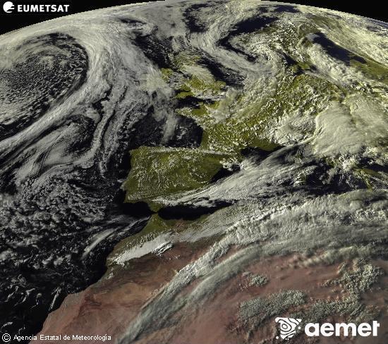 Esta imagen se genera utilizando informaci�n de los canales visibles del sat�lite METEOSAT perteneciente a la segunda generaci�n de sat�lites Meteosat (MSG). Por ese motivo, s�lo hay informaci�n en la zona iluminada por el sol. Adem�s, los canales han sido normalizados para que el brillo no dependa de la posici�n del sol.&nbsp;divendres, 15 de maig  2026 19:00