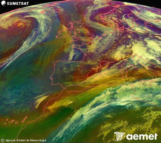 Composici� RGB en la qual es barregen diversos canals del sat�l�lit Meteosat operacional en 0�N 0�W, que ens d�na una idea de les caracter�stiques de les masses d'aire i de la nuvolositat.&nbsp;divendres, 15 de maig  2026 20:00