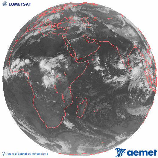 Oc�ano �ndico. Imagen global del canal infrarrojo (10.8&mu;m) de Meteosat, perteneciente a la serie MSG (Meteosat Segunda Generaci�n) y situado en 41.5° E.&nbsp;ostirala, 2026ko maiatzak 15, ordua: 23:00