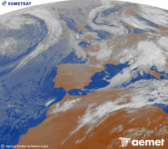 Imagen de la zona de Europa y Norte de �frica del canal infrarrojo del sat�lite Meteosat operacional en 0�N 0�W, procesada para darle color.&nbsp;s�bado, 16 mayo 2026 a las 01:00
