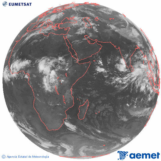 Oc�ano �ndico. Imagen global del canal infrarrojo (10.8&mu;m) de Meteosat, perteneciente a la serie MSG (Meteosat Segunda Generaci�n) y situado en 41.5° E.&nbsp;larunbata, 2026ko maiatzak 16, ordua: 02:00