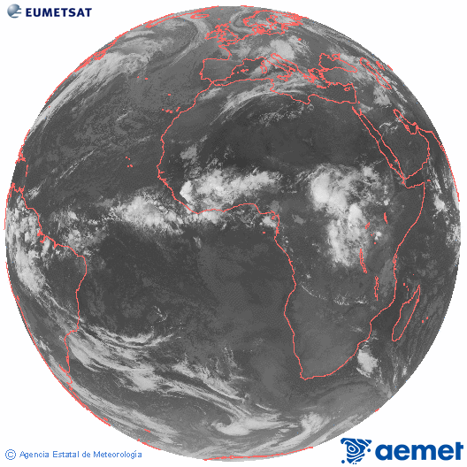 Imagen global del canal infrarrojo (10.8 &mu;m) del sat�lite Meteosat, perteneciente a la serie MSG (Meteosat Segunda Generaci�n) y situado en 0�N 0�E.&nbsp;larunbata, 2026ko maiatzak 16, ordua: 02:00