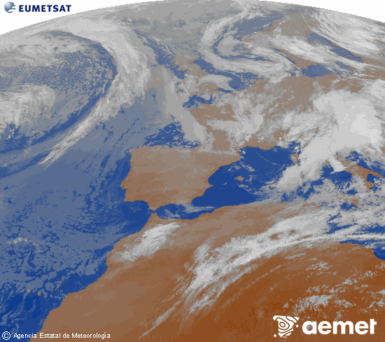 Imagen de la zona de Europa y Norte de �frica del canal infrarrojo del sat�lite Meteosat operacional en 0�N 0�W, procesada para darle color.&nbsp;samedi, 16 mai  2026 03:00