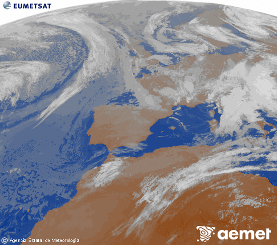 Imagen de la zona de Europa y Norte de �frica del canal infrarrojo del sat�lite Meteosat operacional en 0�N 0�W, procesada para darle color.&nbsp;Saturday, 16 May  2026 05:00