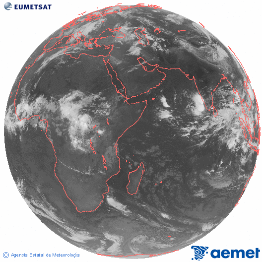 Oc�ano �ndico. Imagen global del canal infrarrojo (10.8&mu;m) de Meteosat, perteneciente a la serie MSG (Meteosat Segunda Generaci�n) y situado en 41.5° E.&nbsp;larunbata, 2026ko maiatzak 16, ordua: 05:00