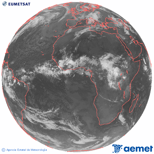 Imagen global del canal infrarrojo (10.8 &mu;m) del sat�lite Meteosat, perteneciente a la serie MSG (Meteosat Segunda Generaci�n) y situado en 0�N 0�E.&nbsp;larunbata, 2026ko maiatzak 16, ordua: 05:00
