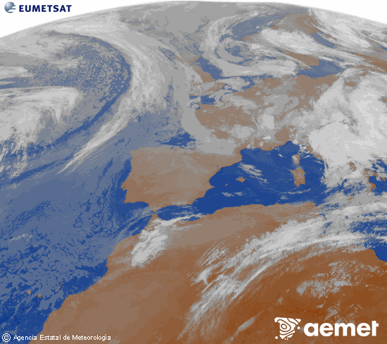Imagen de la zona de Europa y Norte de �frica del canal infrarrojo del sat�lite Meteosat operacional en 0�N 0�W, procesada para darle color.&nbsp;Saturday, 16 May  2026 07:00