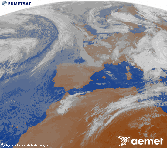 Imagen de la zona de Europa y Norte de �frica del canal infrarrojo del sat�lite Meteosat operacional en 0�N 0�W, procesada para darle color.&nbsp;dissabte, 16 de maig  2026 08:00