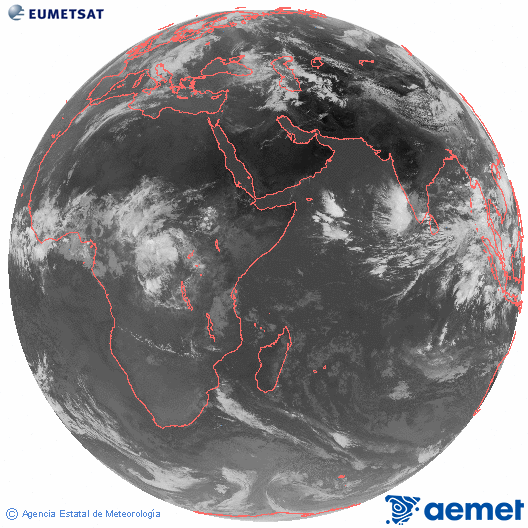 Oc�ano �ndico. Imagen global del canal infrarrojo (10.8&mu;m) de Meteosat, perteneciente a la serie MSG (Meteosat Segunda Generaci�n) y situado en 41.5° E.&nbsp;larunbata, 2026ko maiatzak 16, ordua: 08:00