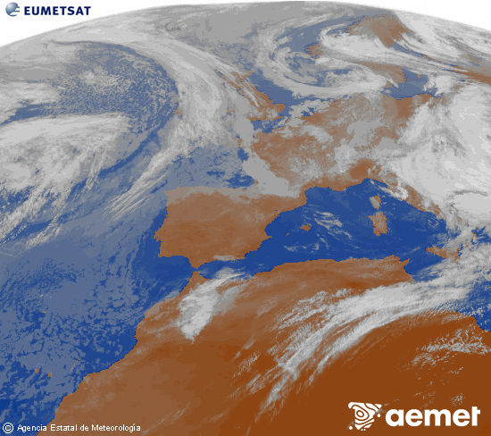 Imagen de la zona de Europa y Norte de �frica del canal infrarrojo del sat�lite Meteosat operacional en 0�N 0�W, procesada para darle color.&nbsp;larunbata, 2026ko maiatzak 16, ordua: 10:00