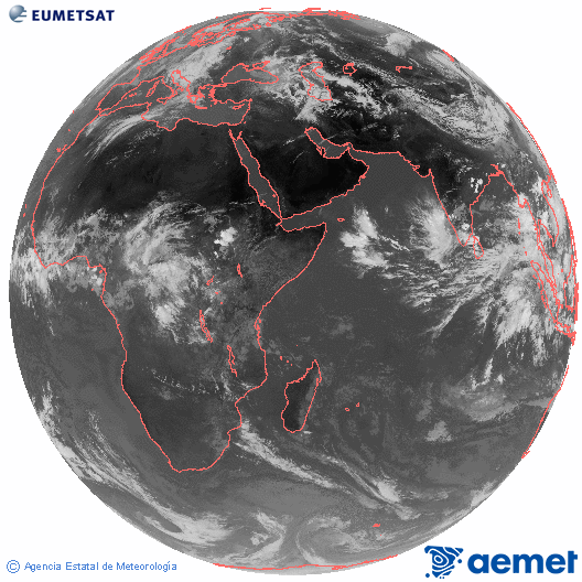 Oc�ano �ndico. Imagen global del canal infrarrojo (10.8&mu;m) de Meteosat, perteneciente a la serie MSG (Meteosat Segunda Generaci�n) y situado en 41.5° E.&nbsp;larunbata, 2026ko maiatzak 16, ordua: 11:00
