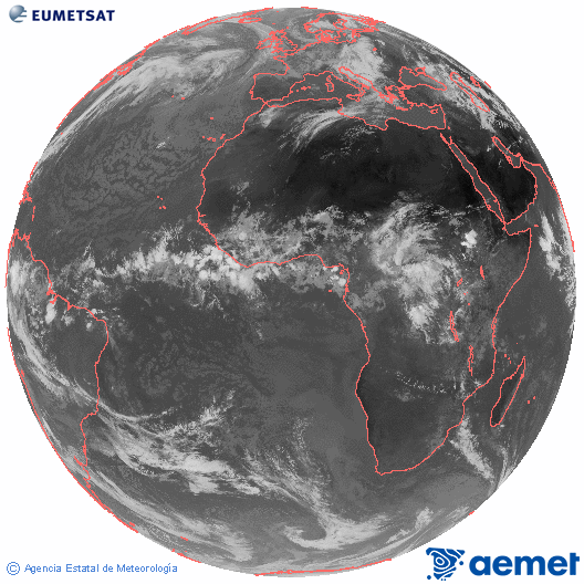 Imagen global del canal infrarrojo (10.8 &mu;m) del sat�lite Meteosat, perteneciente a la serie MSG (Meteosat Segunda Generaci�n) y situado en 0�N 0�E.&nbsp;larunbata, 2026ko maiatzak 16, ordua: 11:00