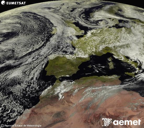 Esta imagen se genera utilizando informaci�n de los canales visibles del sat�lite METEOSAT perteneciente a la segunda generaci�n de sat�lites Meteosat (MSG). Por ese motivo, s�lo hay informaci�n en la zona iluminada por el sol. Adem�s, los canales han sido normalizados para que el brillo no dependa de la posici�n del sol.&nbsp;samedi, 16 mai  2026 12:00