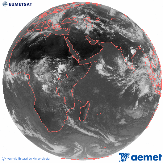 Oc�ano �ndico. Imagen global del canal infrarrojo (10.8&mu;m) de Meteosat, perteneciente a la serie MSG (Meteosat Segunda Generaci�n) y situado en 41.5° E.&nbsp;larunbata, 2026ko maiatzak 16, ordua: 14:00