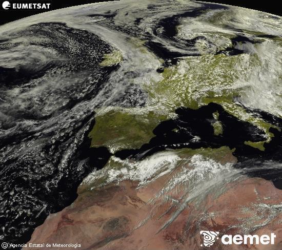 Esta imagen se genera utilizando informaci�n de los canales visibles del sat�lite METEOSAT perteneciente a la segunda generaci�n de sat�lites Meteosat (MSG). Por ese motivo, s�lo hay informaci�n en la zona iluminada por el sol. Adem�s, los canales han sido normalizados para que el brillo no dependa de la posici�n del sol.&nbsp;larunbata, 2026ko maiatzak 16, ordua: 16:00