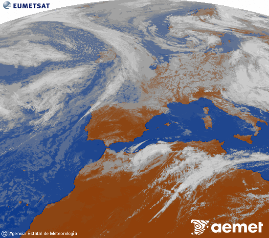 Imagen de la zona de Europa y Norte de �frica del canal infrarrojo del sat�lite Meteosat operacional en 0�N 0�W, procesada para darle color.&nbsp;samedi, 16 mai  2026 16:00