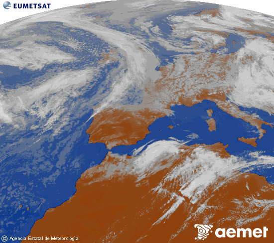 Imagen de la zona de Europa y Norte de �frica del canal infrarrojo del sat�lite Meteosat operacional en 0�N 0�W, procesada para darle color.&nbsp;larunbata, 2026ko maiatzak 16, ordua: 17:00