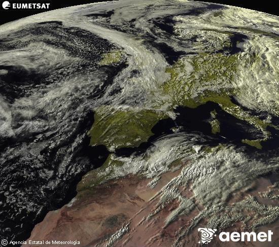 Esta imagen se genera utilizando informaci�n de los canales visibles del sat�lite METEOSAT perteneciente a la segunda generaci�n de sat�lites Meteosat (MSG). Por ese motivo, s�lo hay informaci�n en la zona iluminada por el sol. Adem�s, los canales han sido normalizados para que el brillo no dependa de la posici�n del sol.&nbsp;Saturday, 16 May  2026 19:00
